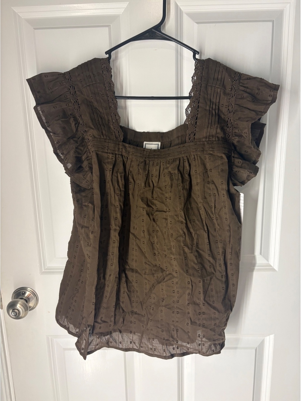 Boho Cottagecore Retro Western Chocolate Brown Cotton Peasant Babydoll Blouse